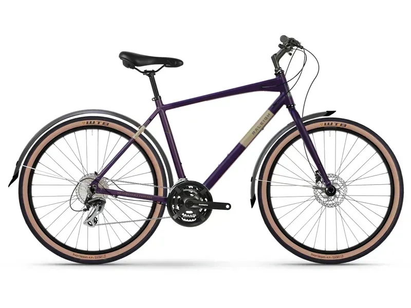 Raleigh Strada City Hybrid Bike in Aubergine Purple/Sandstone Gold